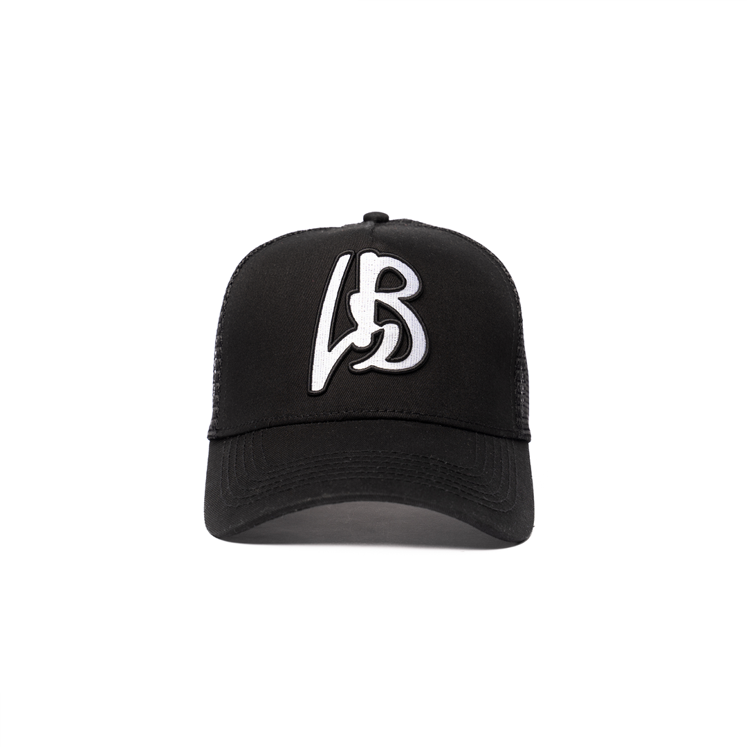 LUCKY BOY TRUCKER [white logo, black outline]