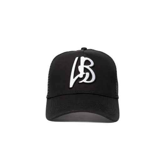 LUCKY BOY TRUCKER [white logo, black outline]