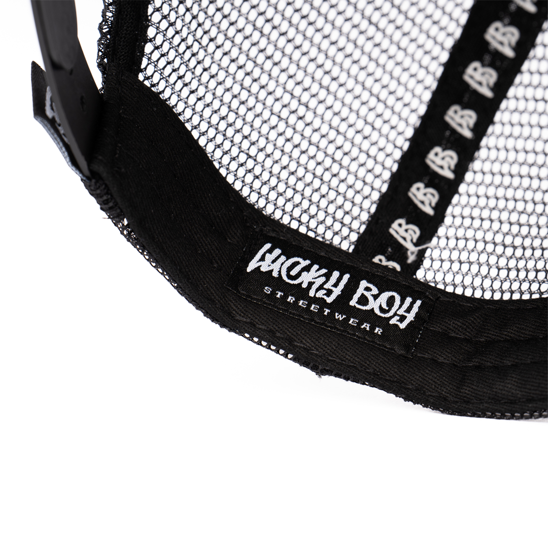 LUCKY BOY TRUCKER [white logo, black outline]